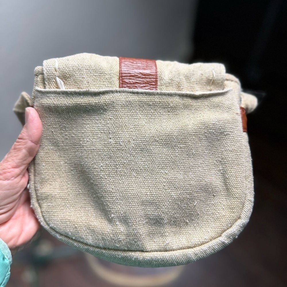The Village Experience Tan Cotton Canvas Leather Trim Crossbody Bag - Picture 5 of 10